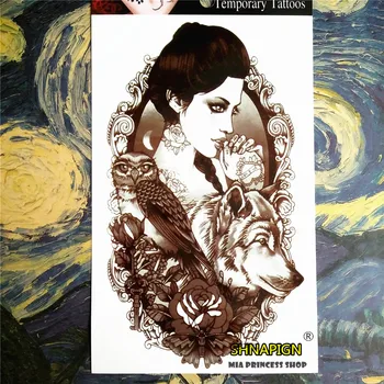 

SHNAPIGN Black Wolf tribal girl Temporary Tattoo Body Art,12*20cm Flash Tattoo Stickers,Waterproof Fake Henna Tatto Wall Sticker