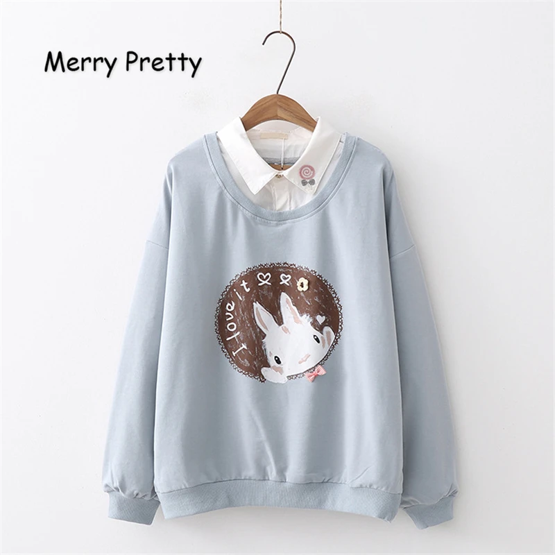 

MERRY PRETTY Women Cartoon Print Hoodies 2019 Winter Long Sleeve Turndown Collar Pullovers Femme Harajuku Cute Sweatshirts