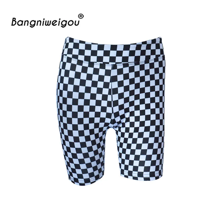 Bangniweigou Checkerboard Biker Shorts Sexy Hip Wrap Skinny Fitness Bottoms Women Gym Workout Black White Shorts