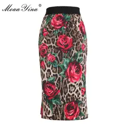 MoaaYina Леопард Роуз Floral-Print пакет ягодицы пикантная элегантная юбка высокого качества хлопковая юбка