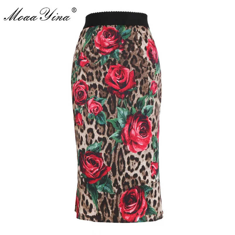 MoaaYina Леопард Роуз Floral Print пакет ягодицы пикантная элегантная юбка высокого