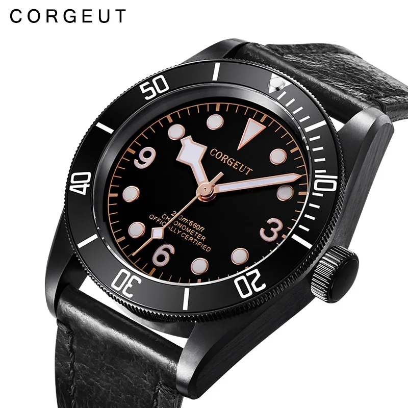 

41mm CORGEUT black automatic mechanical watch men's waterproof belt watch