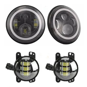 

2x 7inch LED Headlight Projector Halo DRL For Jeep Wrangler Light + 2x 4 inch Led Front Bumper Fog Light for Jeep Wrangler
