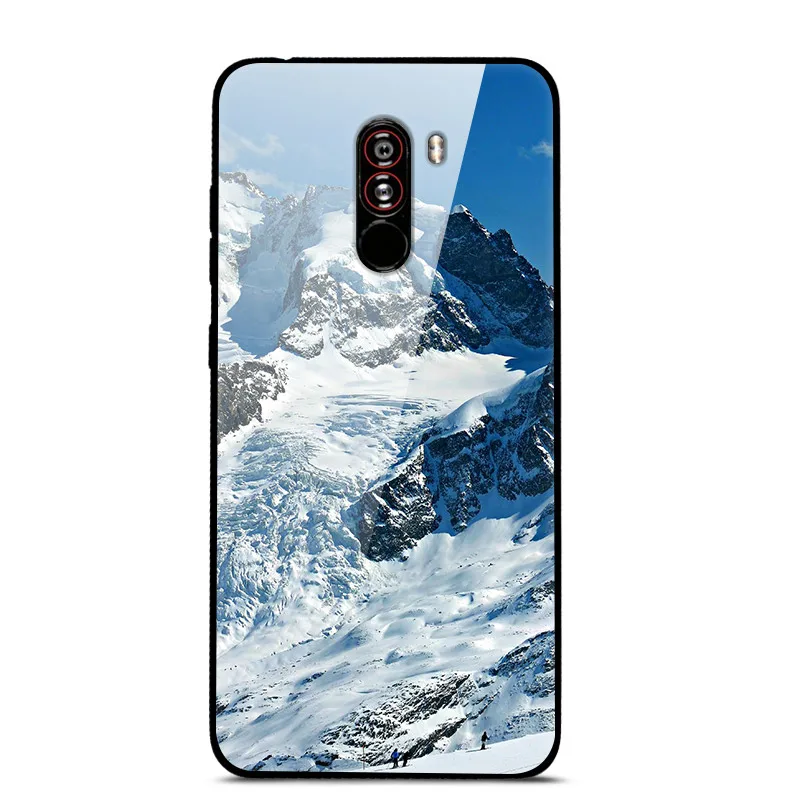 Арбузно-красный Чехол для Xiaomi Pocophone F1, закаленное жесткое заднее стекло, чехол для Xiaomi Poco F1, силиконовый мягкий бампер, чехол с принтом - Цвет: Арбузно-красный