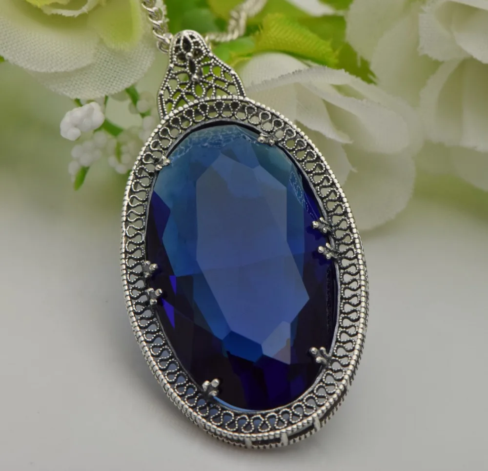 Женская подвеска из серебра 925 пробы с сапфировым камнем|necklace crystal pendant|necklace silver