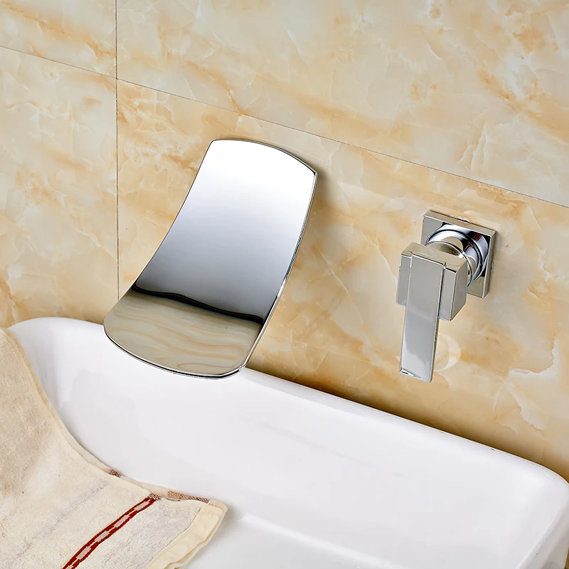 

Chrome Polished Bathroom Sink Faucet Single Handle Waterfall Spout Mixer Tap