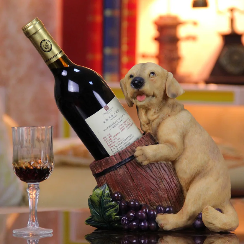 Cute Resin Doggie Wine Holder Decor Sculpture Craft Furnishing