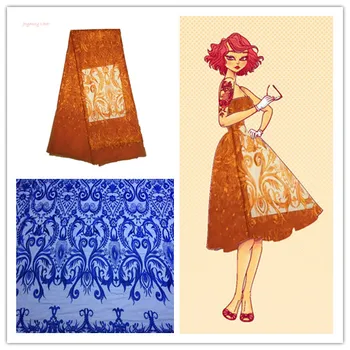 

Joyancy nigerian lace fabrics 5yds/pce embroidery blue french mesh lace 2016 high quality african fabric for party dress 4093