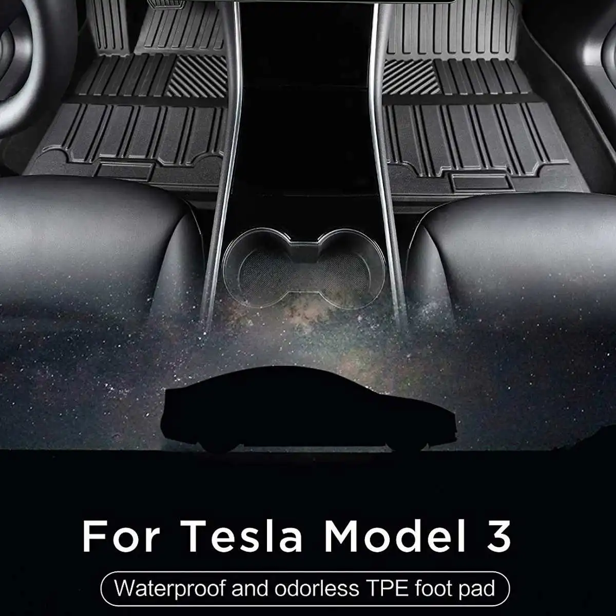 

Audew Black TPE Waterproof Car Floor Mat Auto Interior Anti-dust Seat Cushion Mat Front Rear for Tesla Model 3 All-Weather Fits