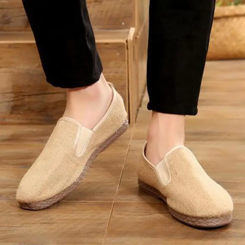

Men Canvas Shoes Breathable Spring Slip On Flats Comfortable Mens Casual Linen Shoes High Quality Handmade Male Driving Loafers