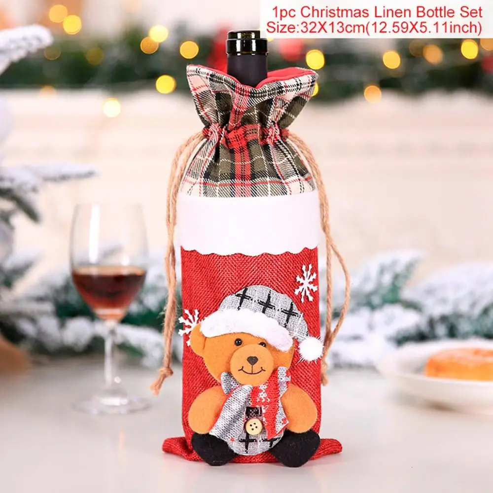 QIFU Санта Клаус, лось, снеговик, Рождественская Крышка для бутылки вина, Рождественский Декор для дома, Navidad, натальные подарки, год - Цвет: Wine Bottle Set 8