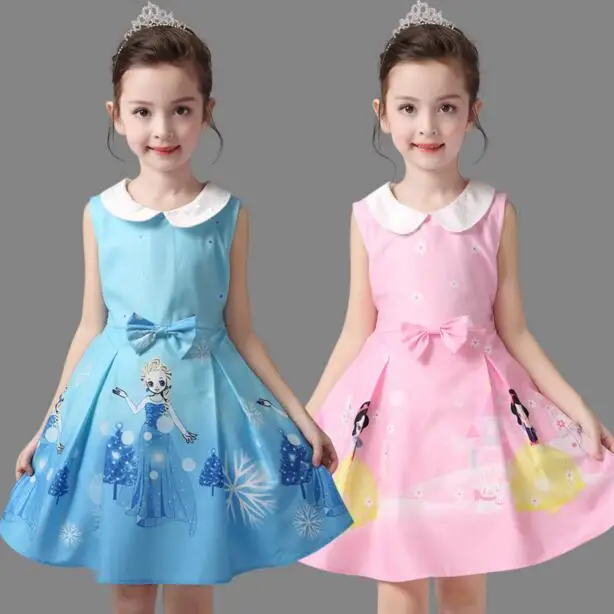 

Sleeveless Princess Baby Girl Dress Summer Toddler children clothes Anna Elsa Dress For Girls Snow White Party Costume