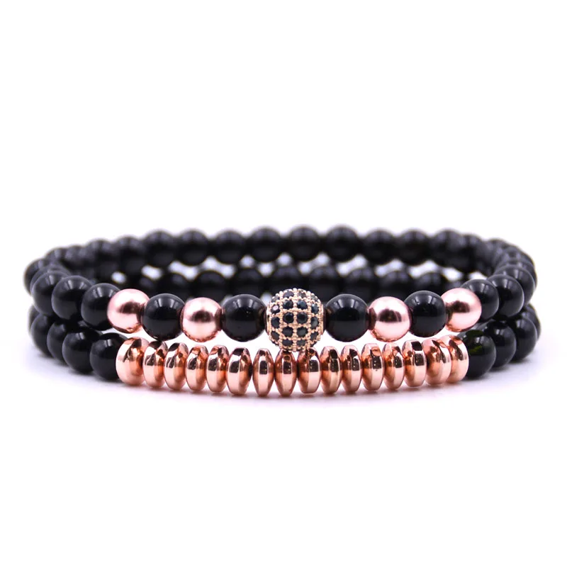 

HYHONEY 2pc/sets 6mm beads Natural stone Bracelets for women Micro Pave CZ Ball Charms Bracelet Men jewelry pulseras mujer