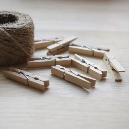 

100pcs/set 3.5cm Natural Wooden Clip DIY Photo For Clothespin Craft Clips Party Decoration with Hemp Rope Memo Clip Supplies