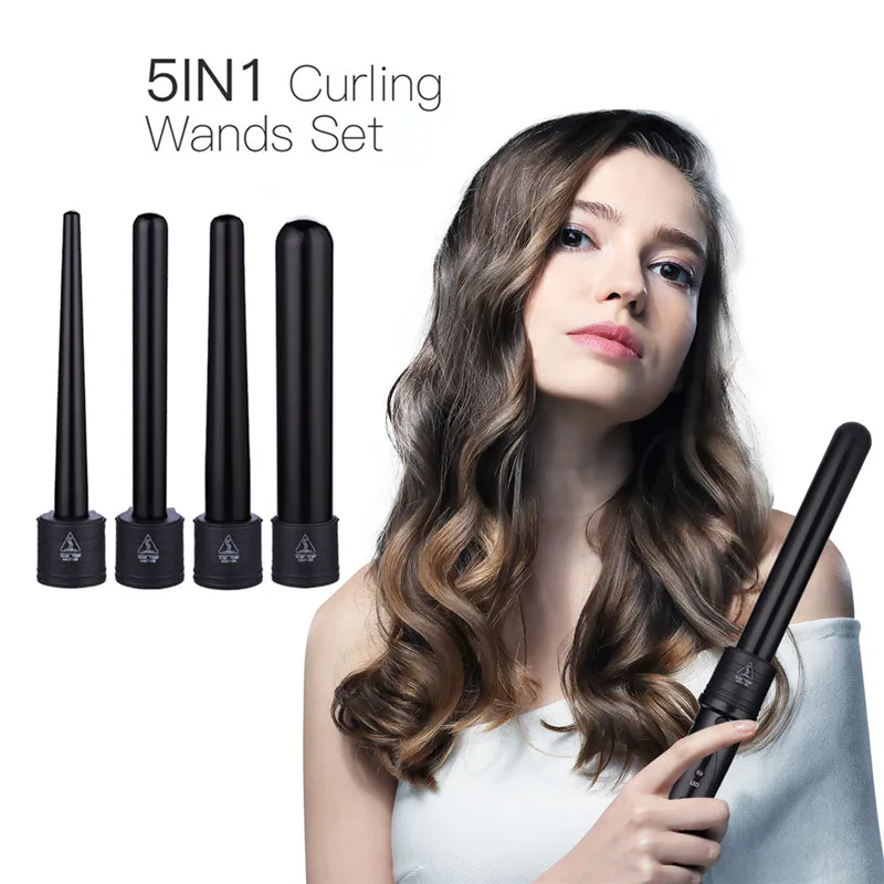 

5 in 1 Hair Curling Iron Wand Professional Interchangeable Barrel Hair Curler Tourmaline Ceramic Hair Roller Curling Tool
