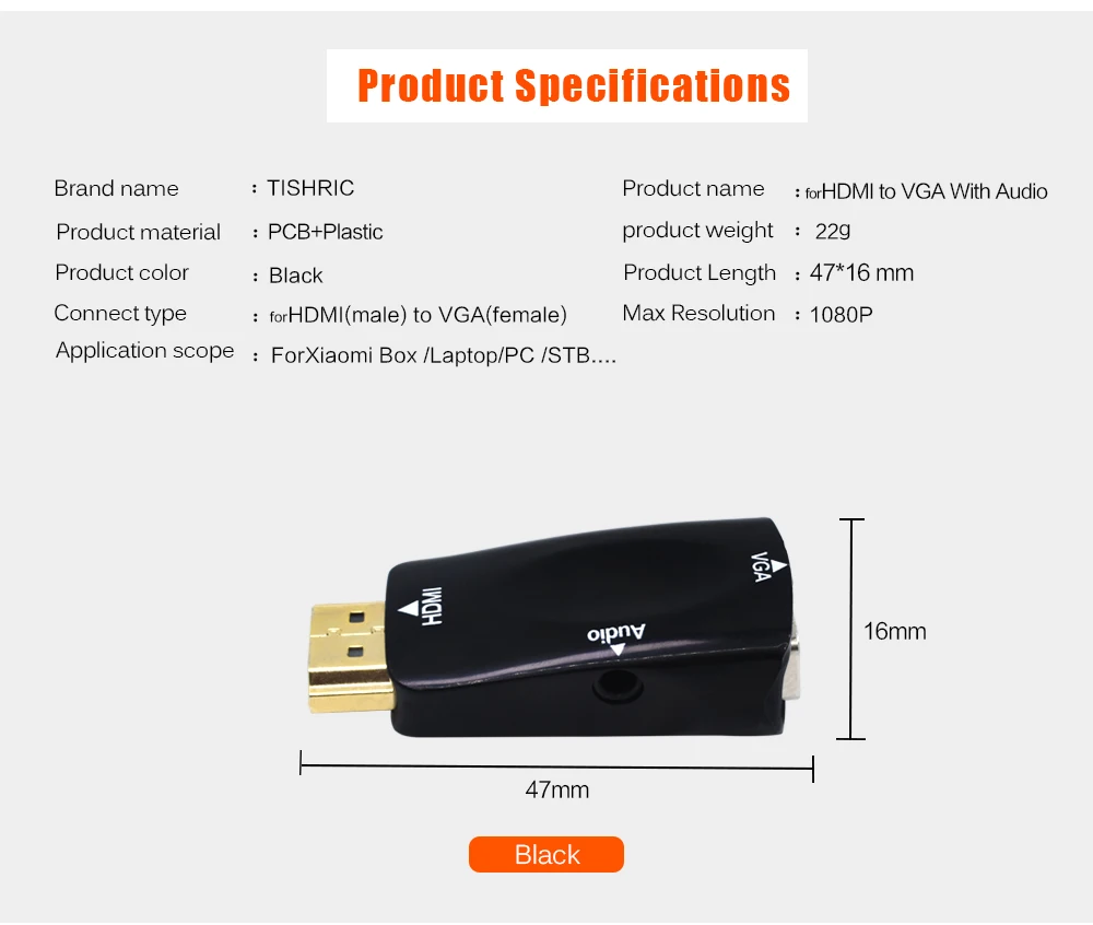 TISHRIC HDMI в VGA адаптер конвертер «Папа-мама» 3,5 мм аудио кабель 1080P HDMI2VGA цифро-аналоговый адаптер для ТВ проектора