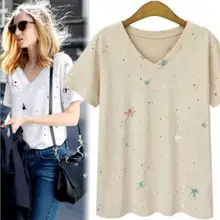 100 шт. Топы Женская футболка модная футболка с принтом женская Повседневная футболка с v-образным вырезом и коротким рукавом женская футболка плюс размер 5XL