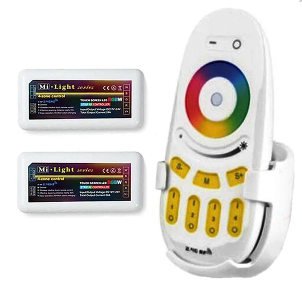 

1x Mi.Light 2.4G RF Touch Remote With Bracket + 2x 4-Zone RGBW Controller FOR 5050 3528 RGBW LED Strip