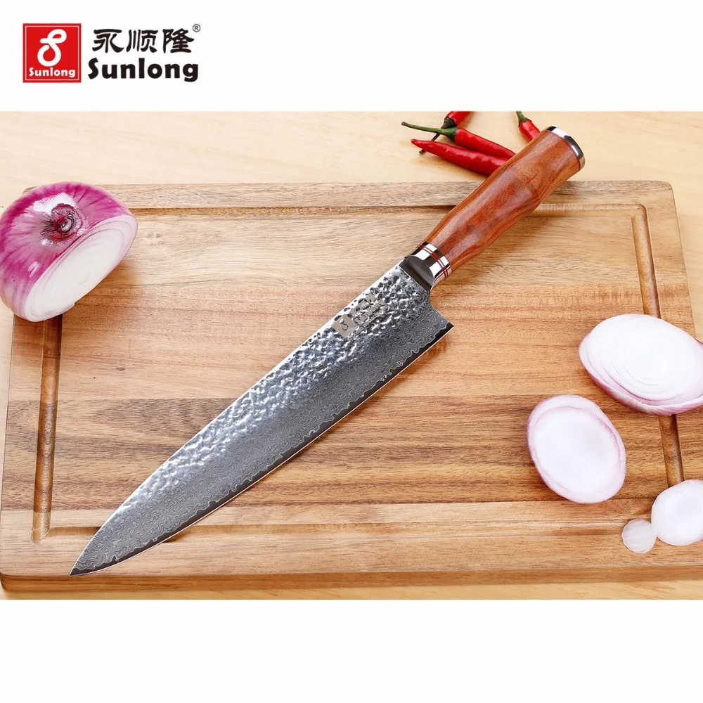 Ножи шеф повара Sunlong Gyuto VG10 японские ручки из Дамасского палисандра 10