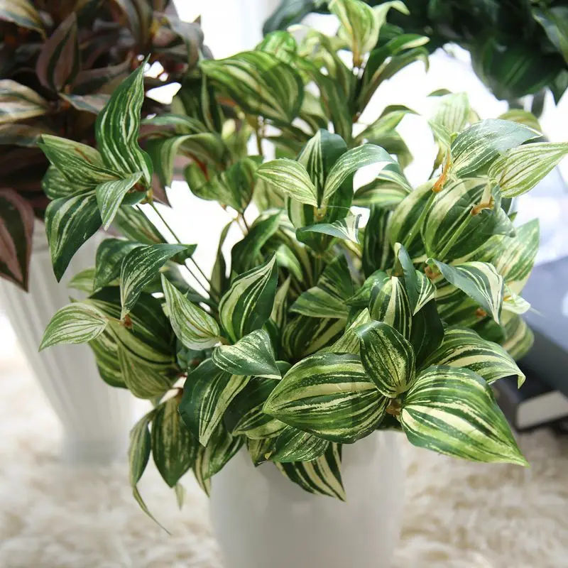 6 Heads Silk Cloth Eyebrow Leaf Plant Bouquet Tree Branches Fake Leaves Flower Home Garden Decoration Vase Arrangement 9pcs