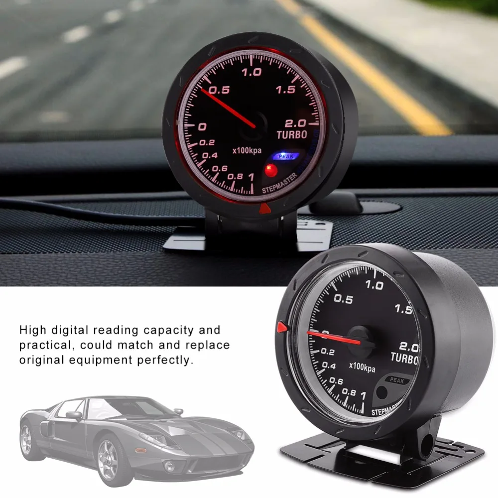 Universal Car Boost Gauge 60mm LED Turbo Boost Meter Gauge Black Shell