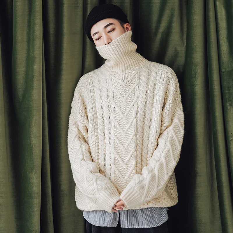 

2018 Winter Men's Casual Thicken Cashmere Knitting Woolen Sweaters Brand In Warm Pullover Loose Clothes Coats Turtleneck M-XL