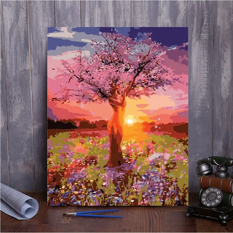 

Modern Style Tree DIY Painting By Numbers No Frame Drawing Kits Paint On Canvas Painting Unique For Home Wall Art Picture