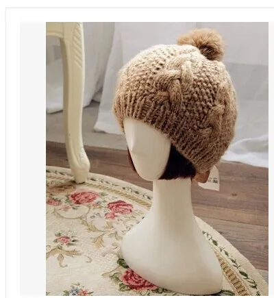 Шерсть вязание шляпа новая зимняя ананас жаккардовые утолщение шевелюры линия шляпа MS помпонами из кроличьего меха