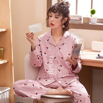 

Women Pajamas Sets Autumn Winter Long Sleeve Cotton Print Lovely Sleepwear Suit Girls Nightgown Leisure Homewear M-4XL