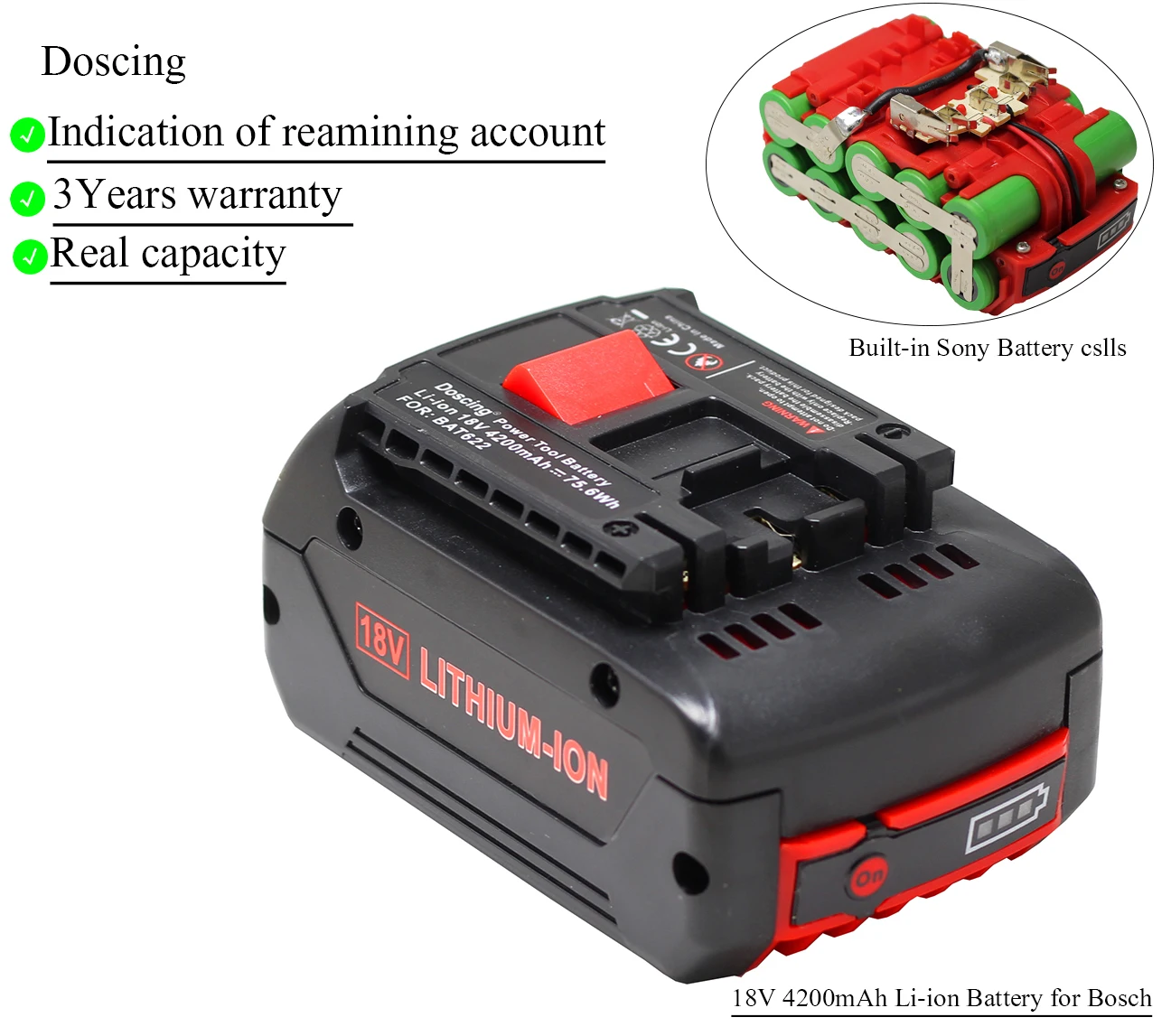 Doscing 18V 4200 мА/ч, Перезаряжаемые Батарея для Bosch Беспроводная Мощность инструменты Батарея BAT609 BAT610G BAT618 BAT620 BAT622 GSR18V-LI