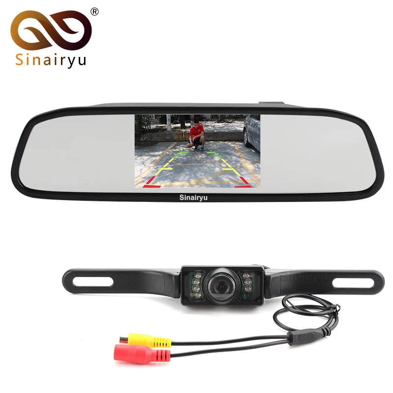 

Sinairyu 2in1 4.3" Car Parking Mirror Monitor + 7 IR LED Night Vision Reversing Backup Rear View Camera Car Monitor Camera