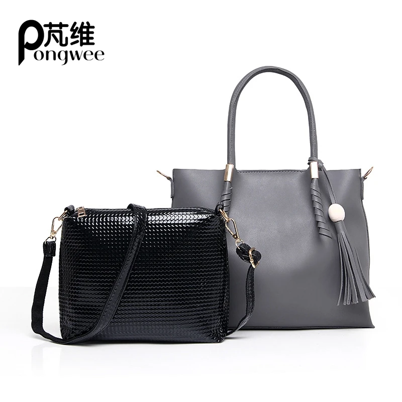 

PONGWEE Fashion PU Leather Big Shoulder Bags 2017 Brand Women Bag High Quality Ladies Handbags Tote Women Purses And Handbags
