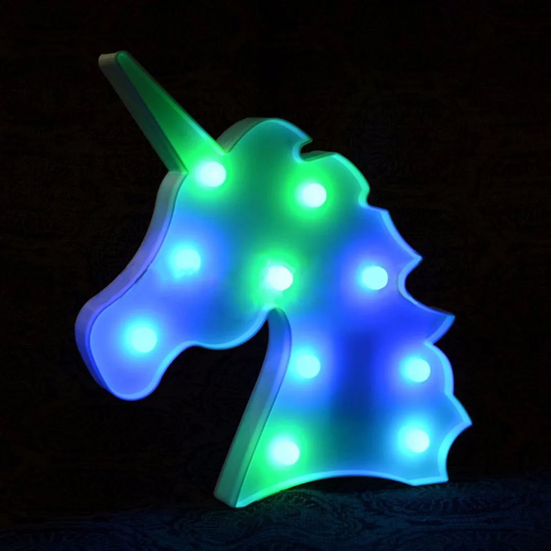 Creative Colorful Unicorn Head LED Night Light Up Table Lamp Kids Bedroom Home Decor