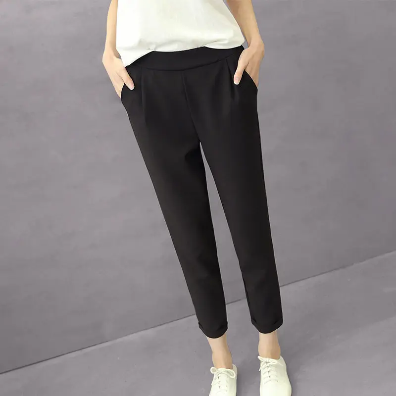 Harm pants for women Elastic Waist Slim ankle length suit trousers ...