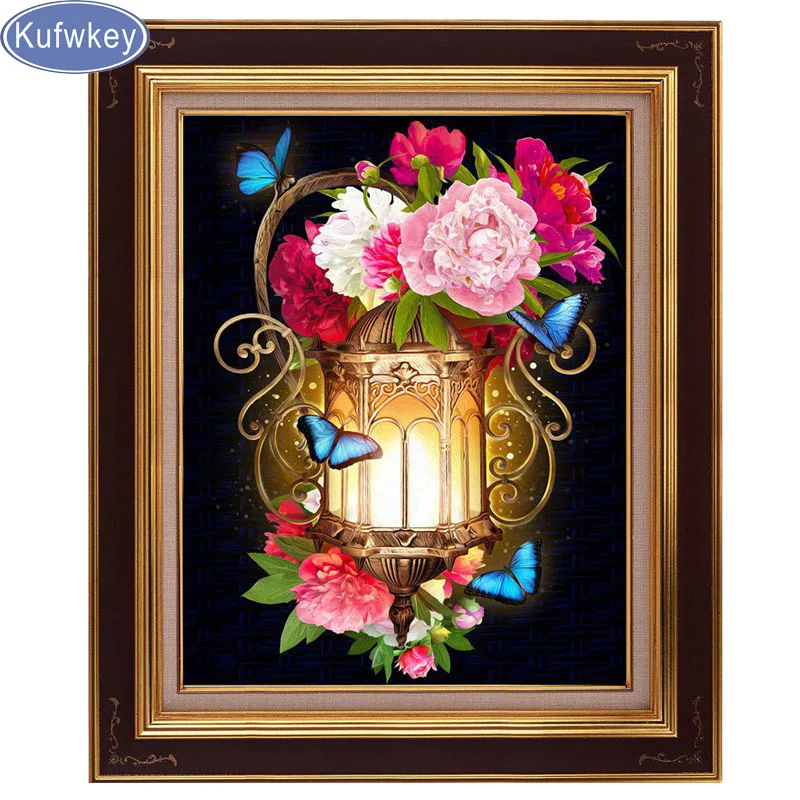 

KUFWKEY full round square resin Diamond Painting orchid Diamond Embroidery Flower Diamond Mosaic Peony Handmade home Decoration