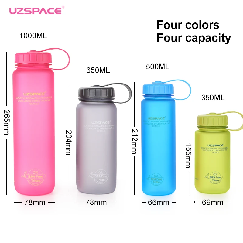UZSPACE زجاجات مياه 4 ألوان 4 قدرة الصيف المحمولة فرك الرياضية بلدي الشرب زجاجة المياه غطاء زجاجة معا BPA الحرة