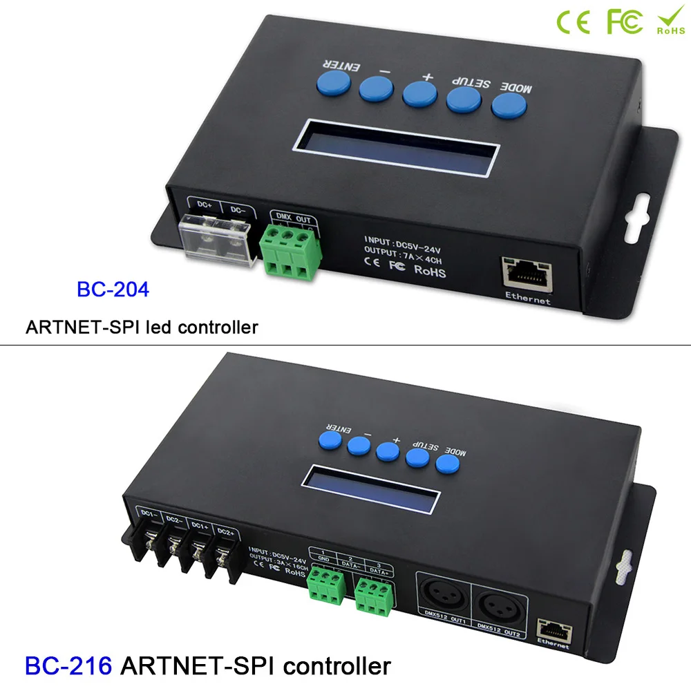 

Bincolor 4 channels/16 channels Artnet to SPI/DMX WS2811 WS2812B SK6812 pixel light controller;Eternet protocol input;DC5V-24V