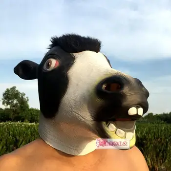 

Milk cow head mask mask headgear cos Halloween party tau party animal comedy show mask