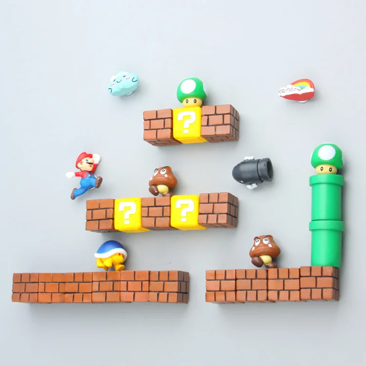 3D Симпатичные Super Mario Смола магниты на холодильник детские украшения дома украшения фигурки стены мариос пули кирпичи