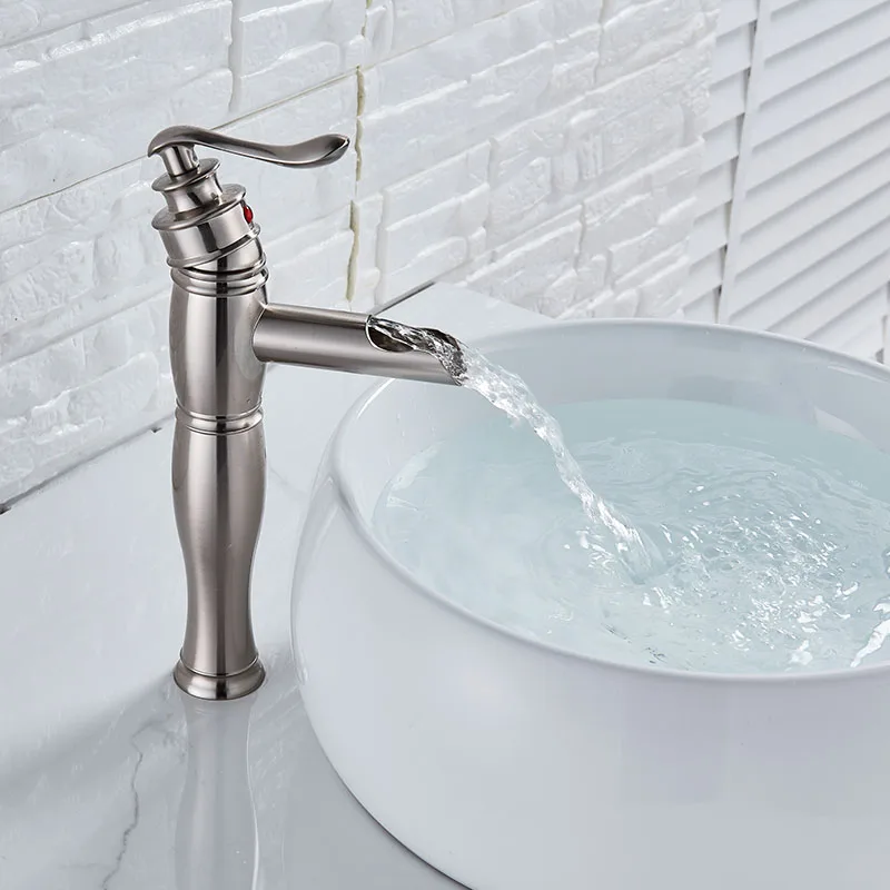 Bathroom Basin Sink Vanity Faucet Deck Mounted Brushed Nickel Mixer Tap