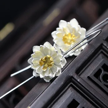 

New Arrival 925 Sterling Silver Elegant Lotus Drop Flower Earrings for Women High Quality Fashion Jewelry