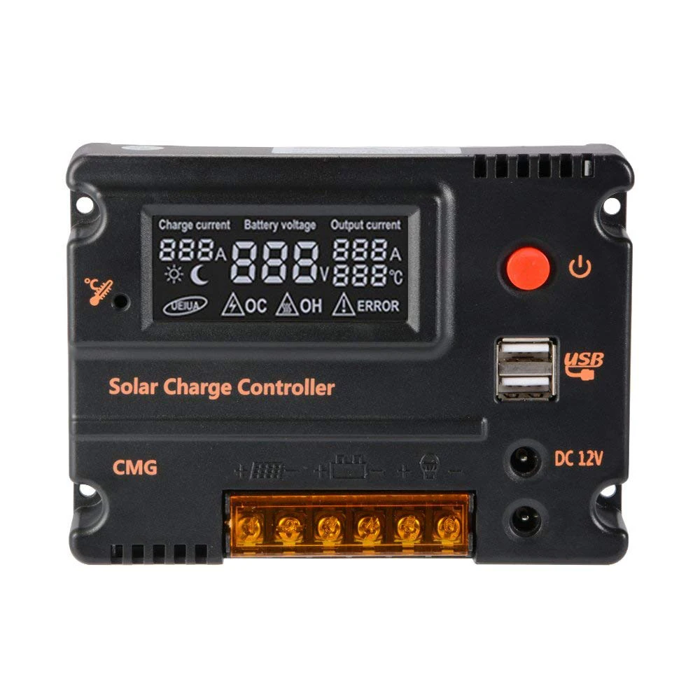 

10A 12V/24V WPC Charge Controller Solar LCD Display Charge Regulator Intelligent Dual USB Port + Dual DC 12V Port Charger AD199
