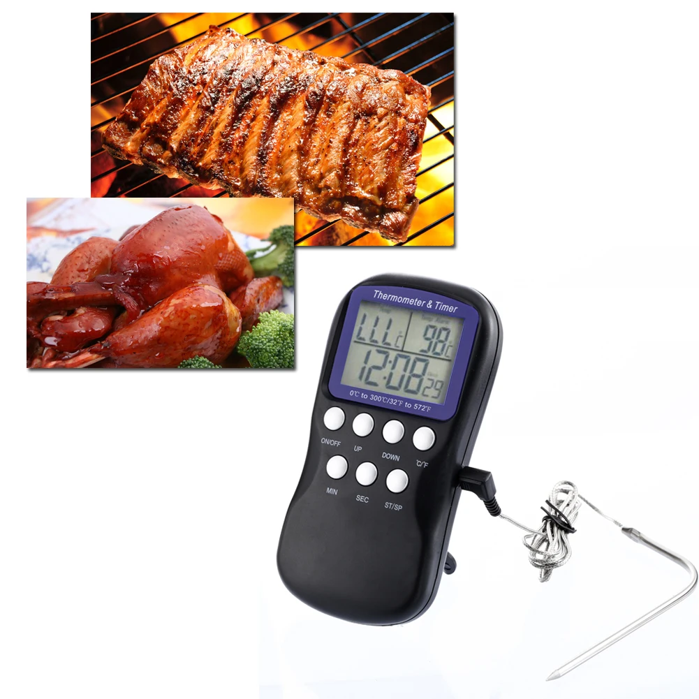 LCD Food Cooking Thermometer & Timer BBQ Digital Barbecue Temperature