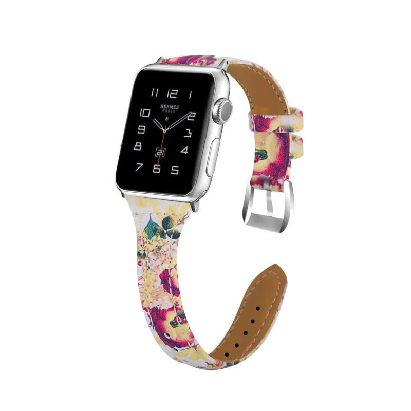 ASHEI для Apple Watch Band 4 кожа 40 мм 44 мм 42 мм 38 мм iWatch Series 3 2 1 узкое, с цветочным принтом ремешок для Apple Watch 3