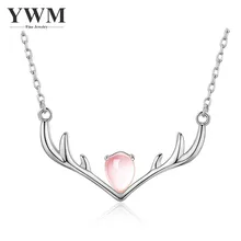 

YWM 925 Sterling Silver Natural Hibiscus Antler Necklace with Pendant for Women Girl Pink Color Fashion Jewelry 2018 New