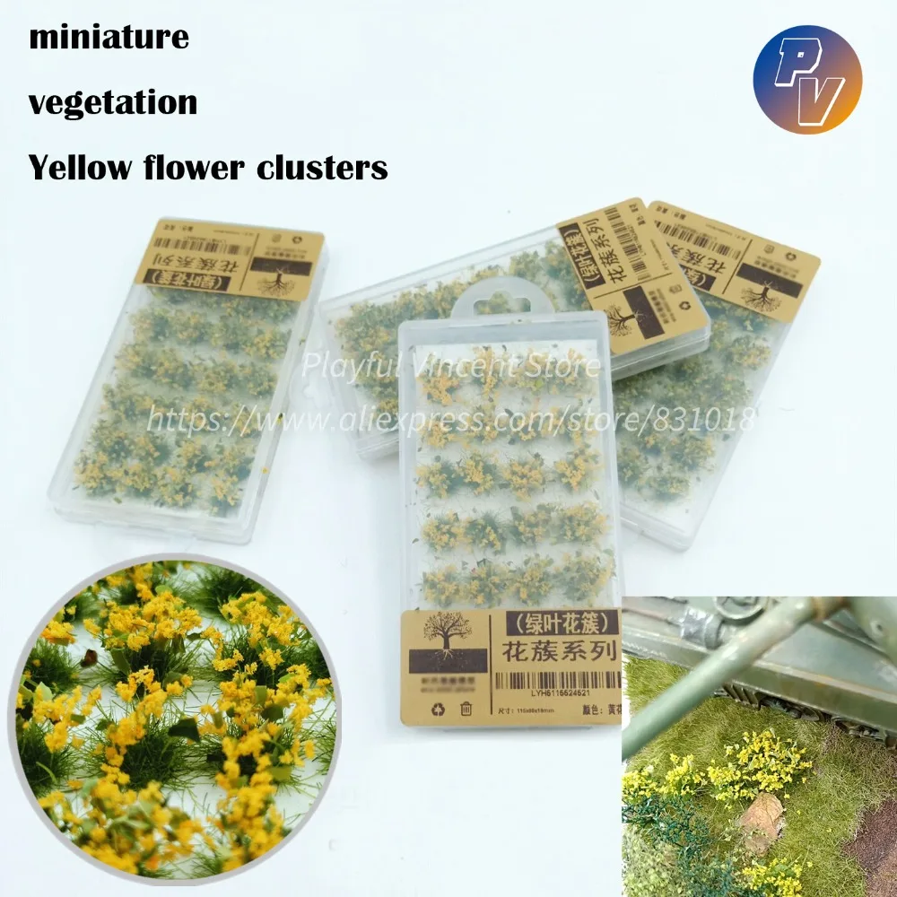

miniature vegetation Yellow flower clusters Military Model Scenario Diy Material for Train Sand Table 28pcs/box