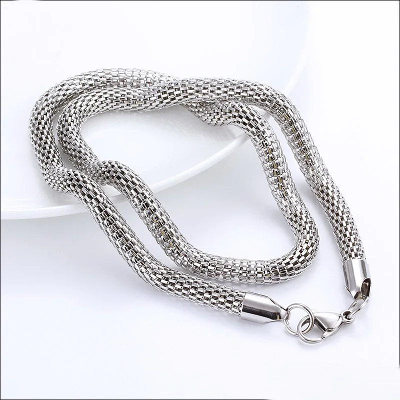 5mm / 6mm Width Round Mesh Chain Necklaces, 316L Stainless Steel Chains