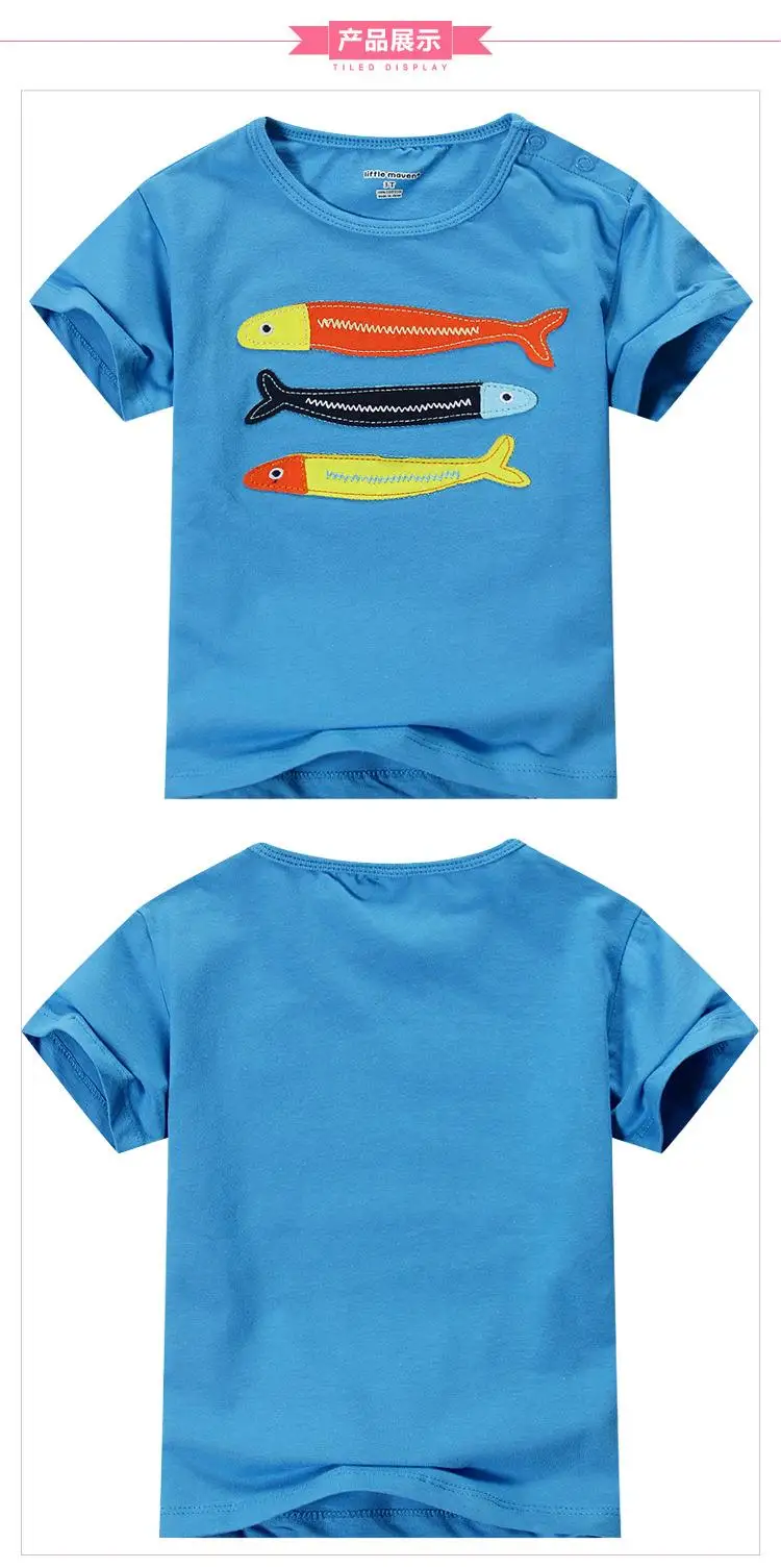Little Maven/Фирменная Новинка Лето для мальчика из трех красочные рыбы короткий рукав с круглым вырезом Детская Повседневная хлопковая футболка