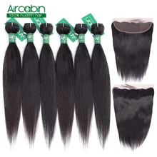 купить! Aircabin Peruvian Straight Hair Bundles With Frontal Human 4&6 50g And Bundles with Front Lace Closure Hair Extensions Non Remy