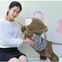 Милая лежа плюшевый мишка кукла синяя полосатая скатерть игрушка плюшевый медведь Подарочная игрушка около 80 см